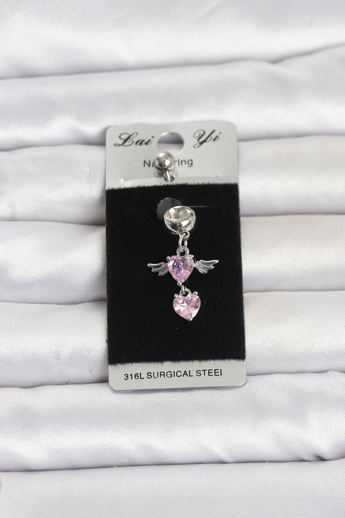 Pink Zircon Wing Navel Piercing – 316L Stainless Steel