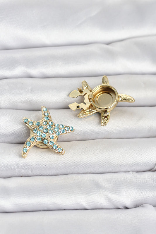Blue Zircon Starfish Brooch Pin