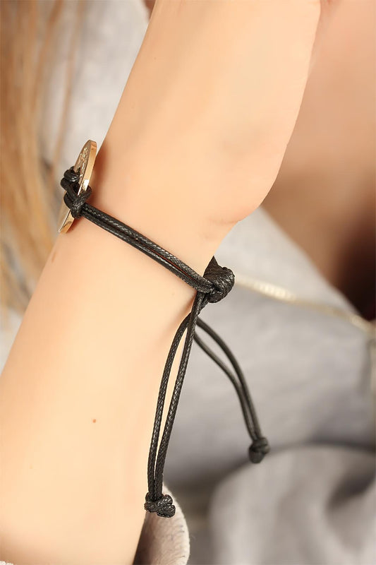 LUCKY Black Leather Rope Unisex Mood Bracelet