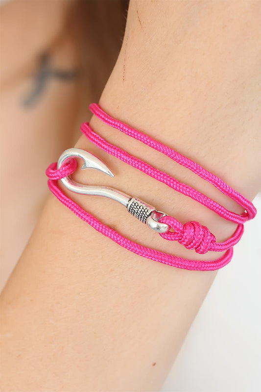 Fuchsia Color Silver Metal Hook Women's Multi Bracelet