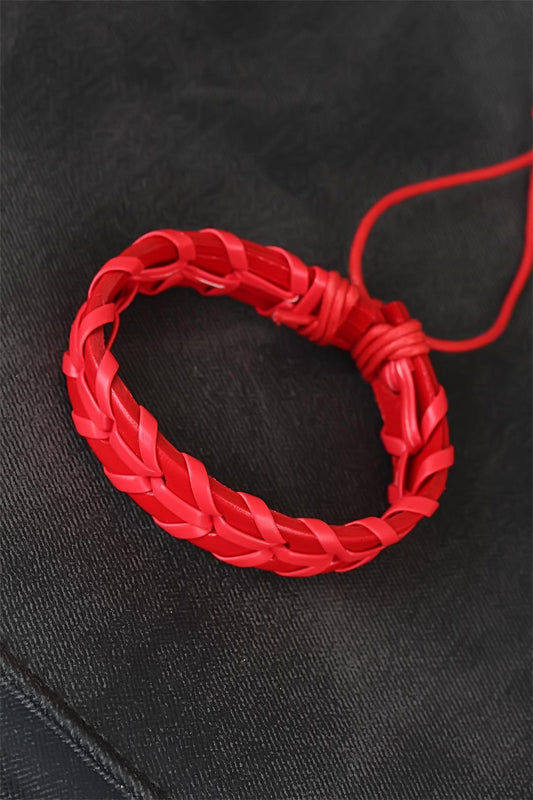 Red Knitted Leather Men's Bracelet