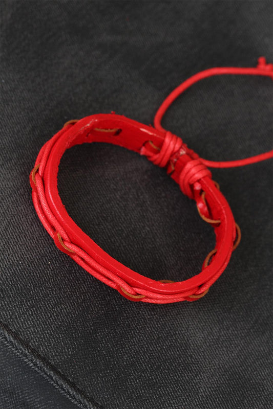 Red Color Adjustable Rope Leather Men's Bracelet