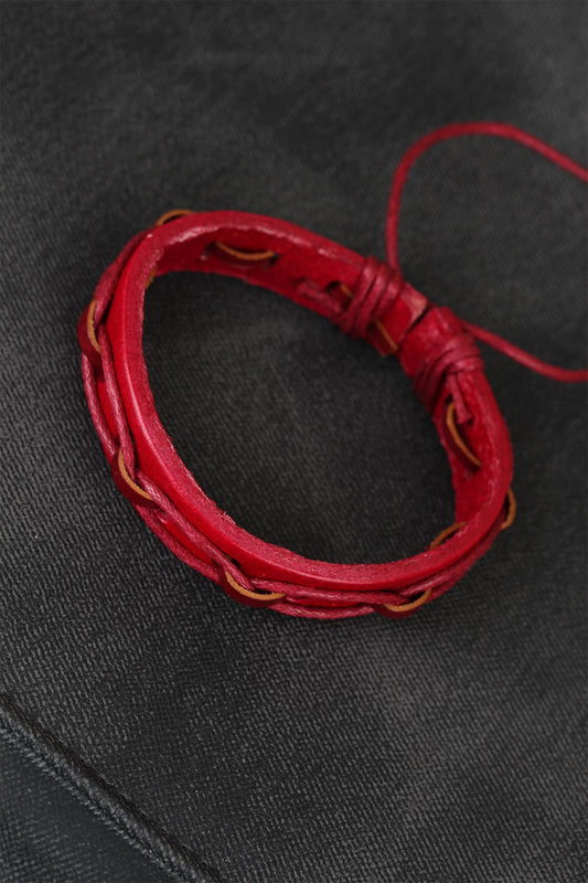 New Season Leather Men's Bracelet with Red Rope