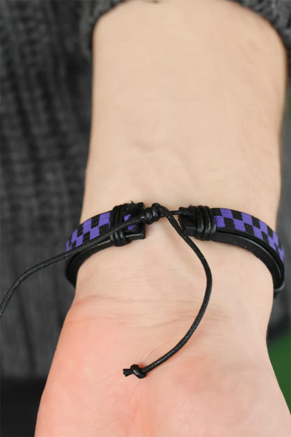 Mor Renk Damalı Deri Erkek Bileklik