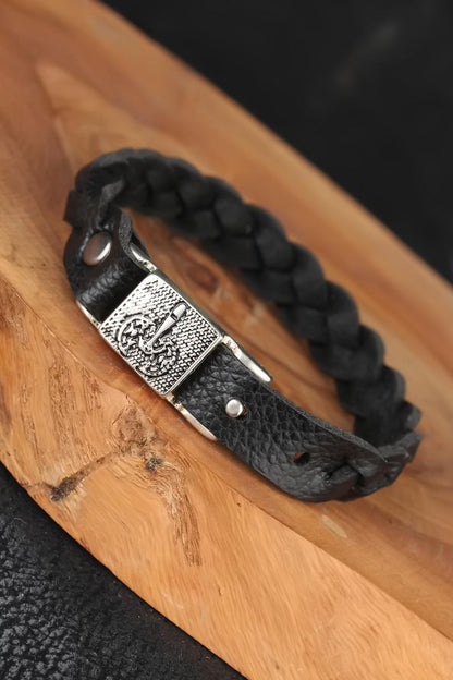 Black Knitted Leather Men's Bracelet