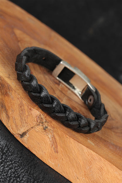 Black Knitted Leather Men's Bracelet
