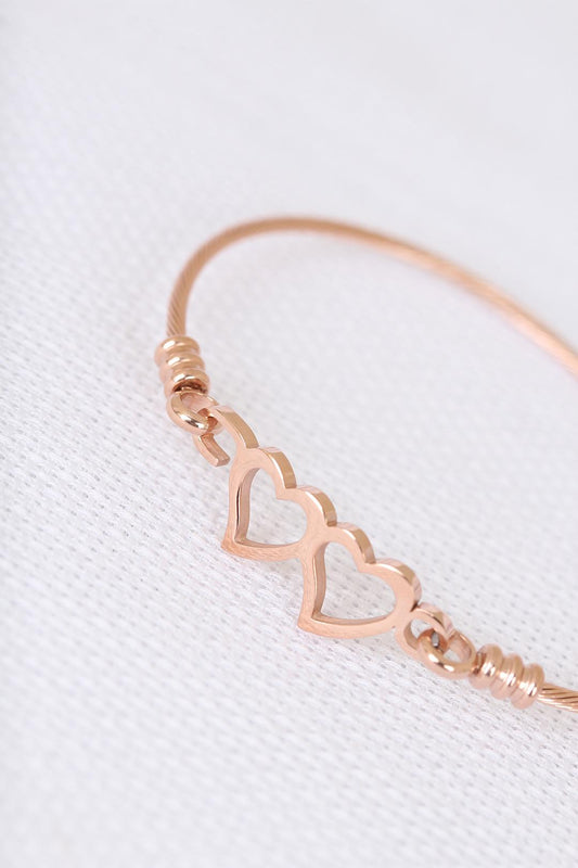 Rose Steel Double Heart Figured Men's Cuff Bracelet