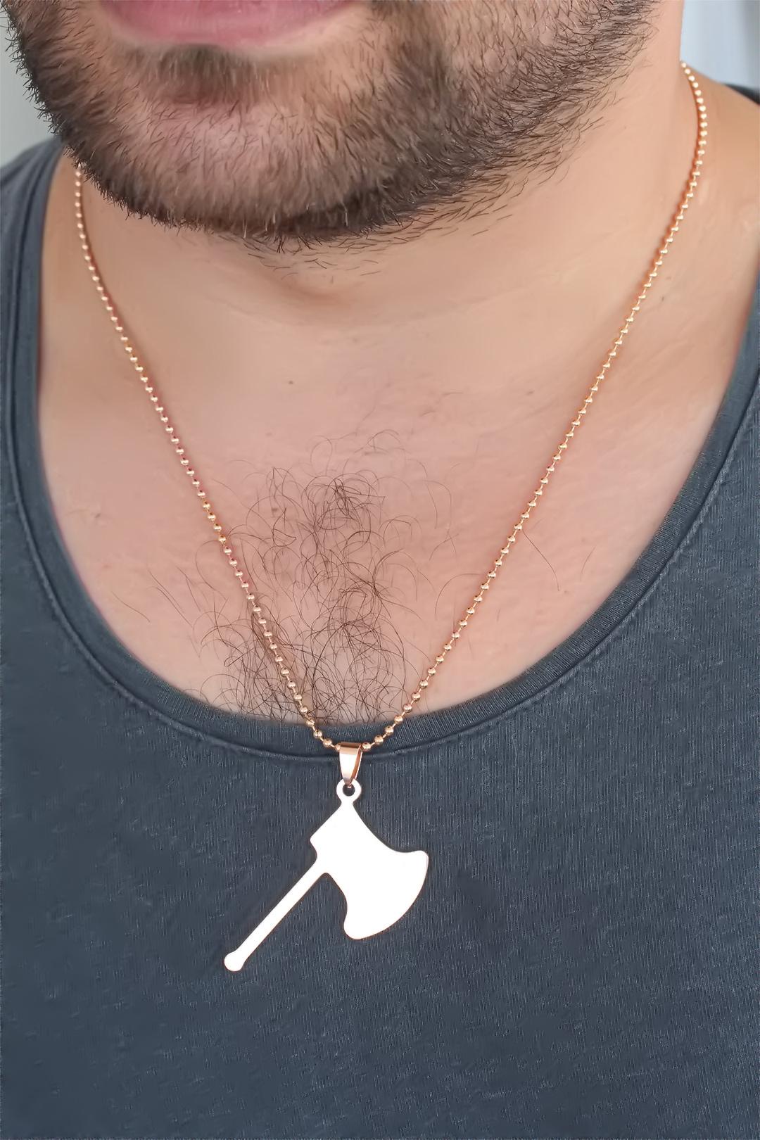 Rose Color Metal Axe Figured Men's Necklace
