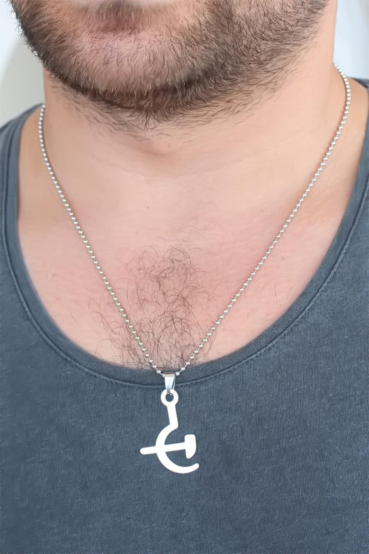 Silver Color Metal Sickle and Axe Figured Men's Necklace