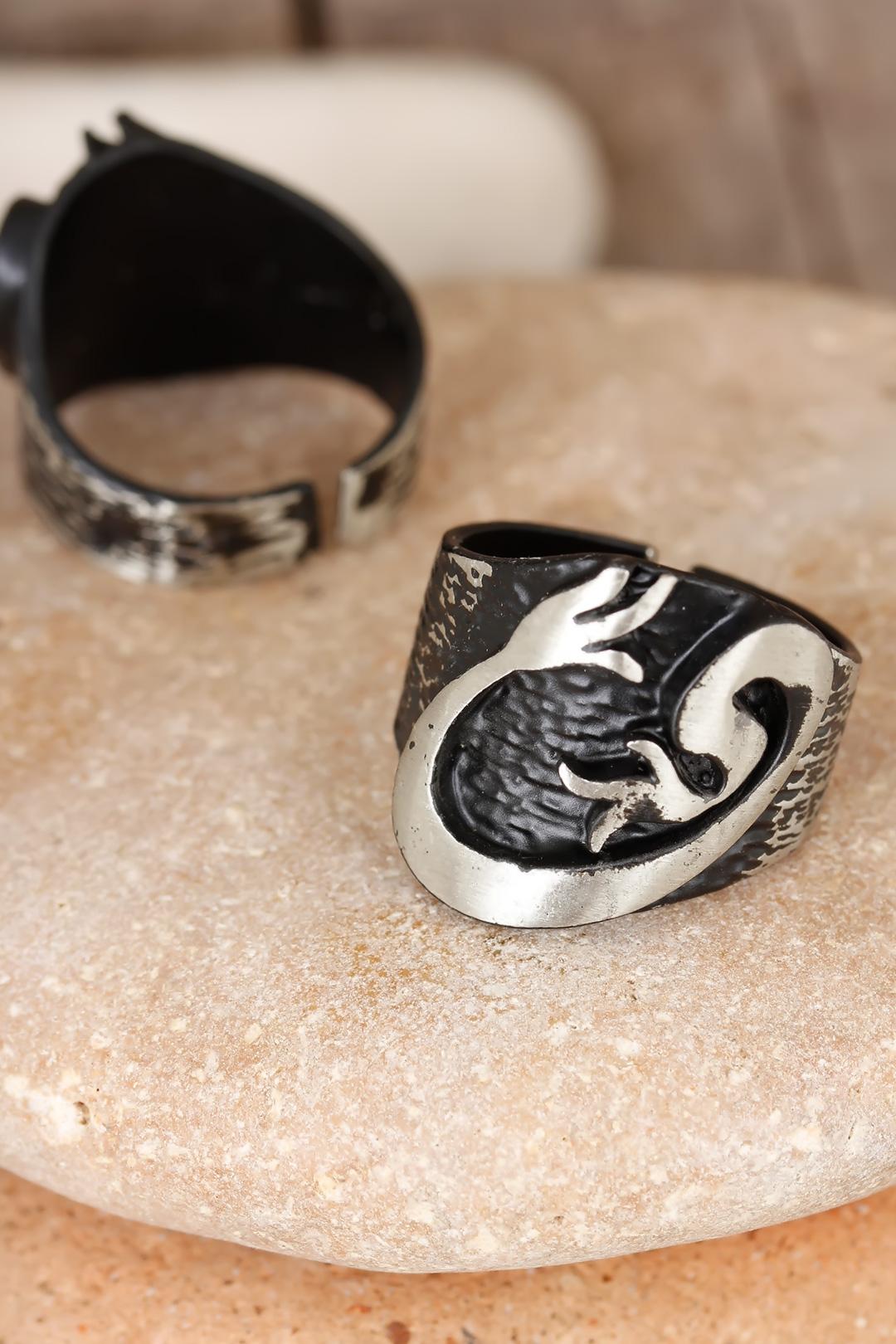 Tulip Figured Smoke Gray Color Adjustable Men's Ring