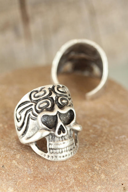 Antique Silver Color Skull Men's Adjustable Ring