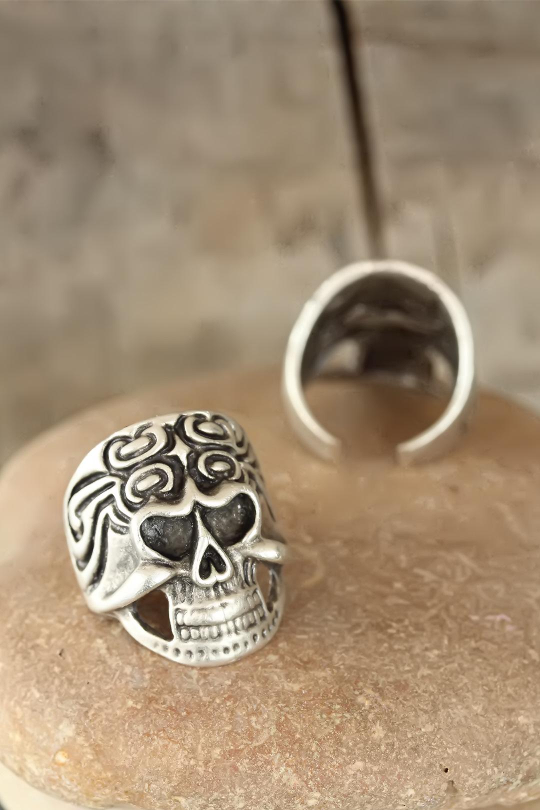 Antique Silver Color Skull Men's Adjustable Ring