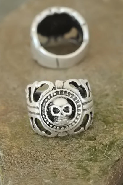 Antique Silver Color Metal Skull Design Adjustable Men's Ring