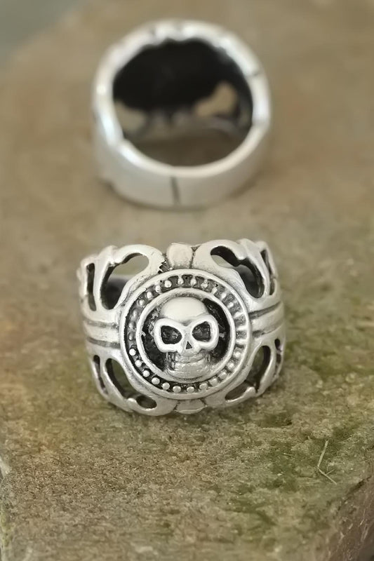 Antique Silver Color Metal Skull Design Adjustable Men's Ring