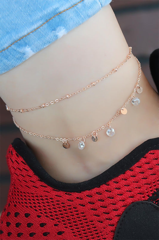 Zircon Stone Rose Color Double Chain Halter