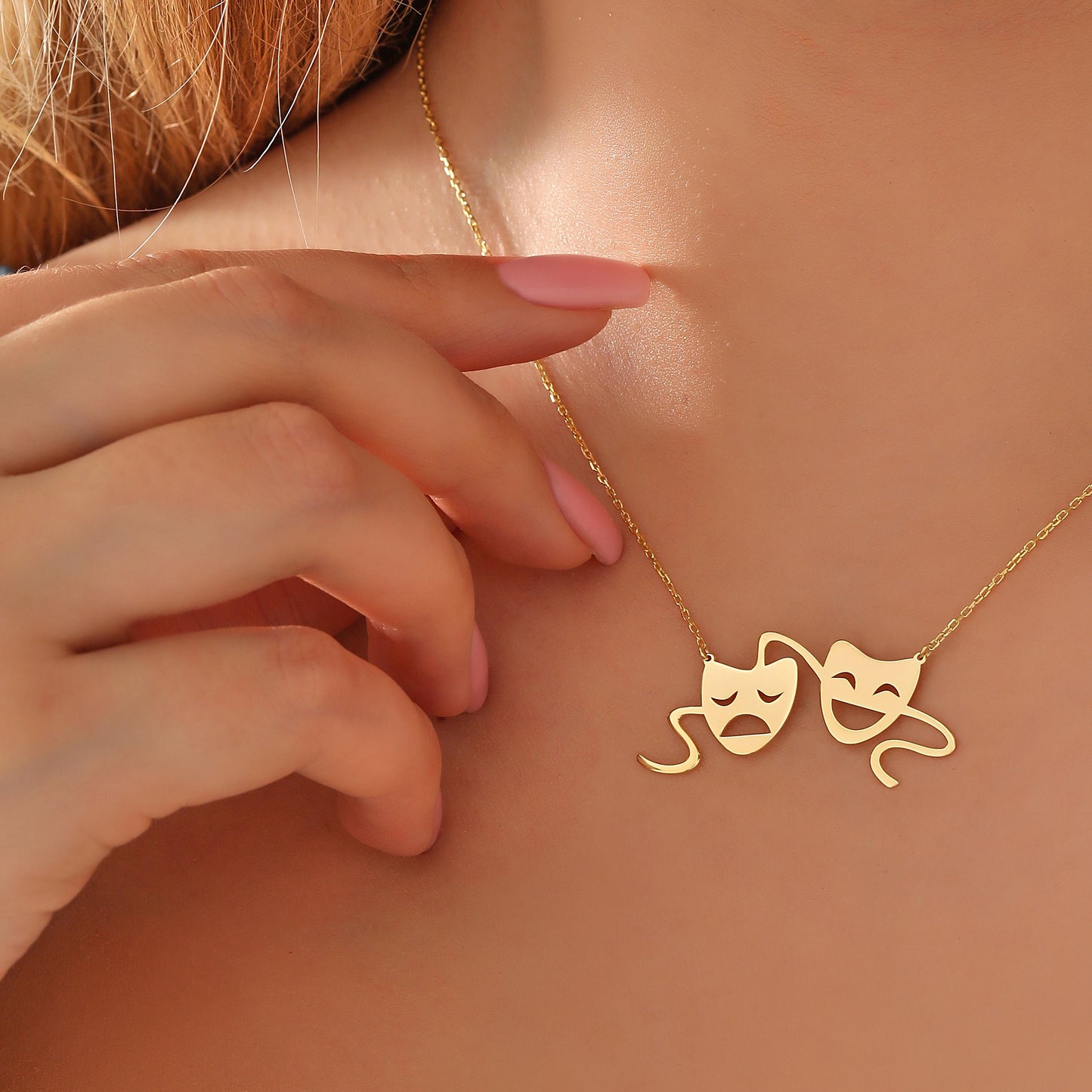 Tragedy Mask Necklace: Dainty 14K Gold or 925 Sterling Silver Drama Pendant