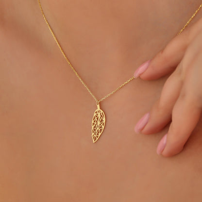 Gold Leaf Necklace, 925 Sterling Silver, Handmade Pendant