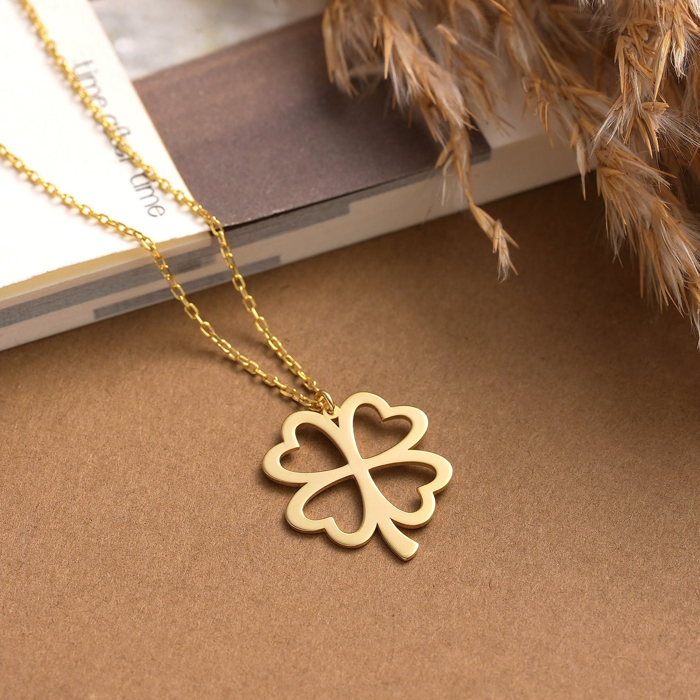 Dainty Four Leaf Clover Necklace: Sterling Silver Lucky Charm Pendant