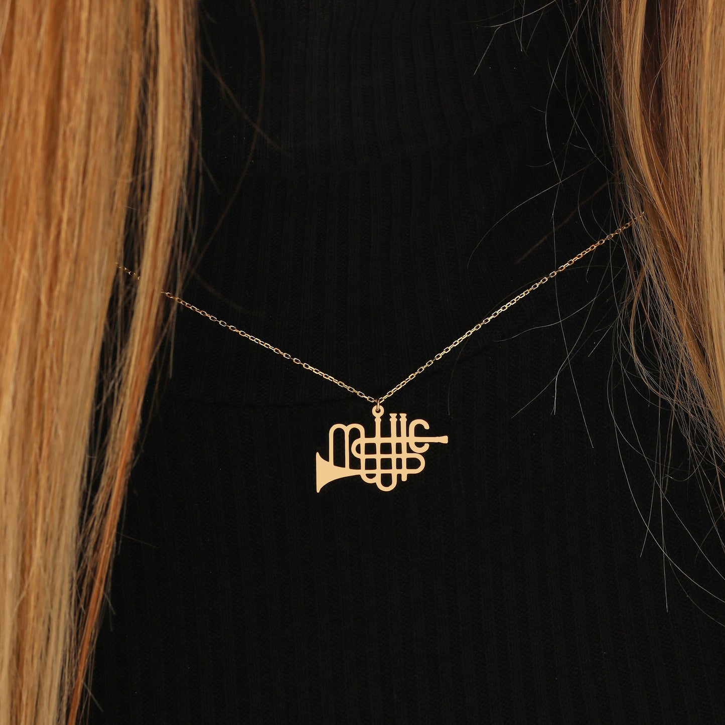 Dainty Trumpet Necklace: Sterling Silver or Solid Gold Musical Jewelry