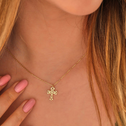 Dainty Cross Necklace: Sterling Silver or 14K Gold Pendant