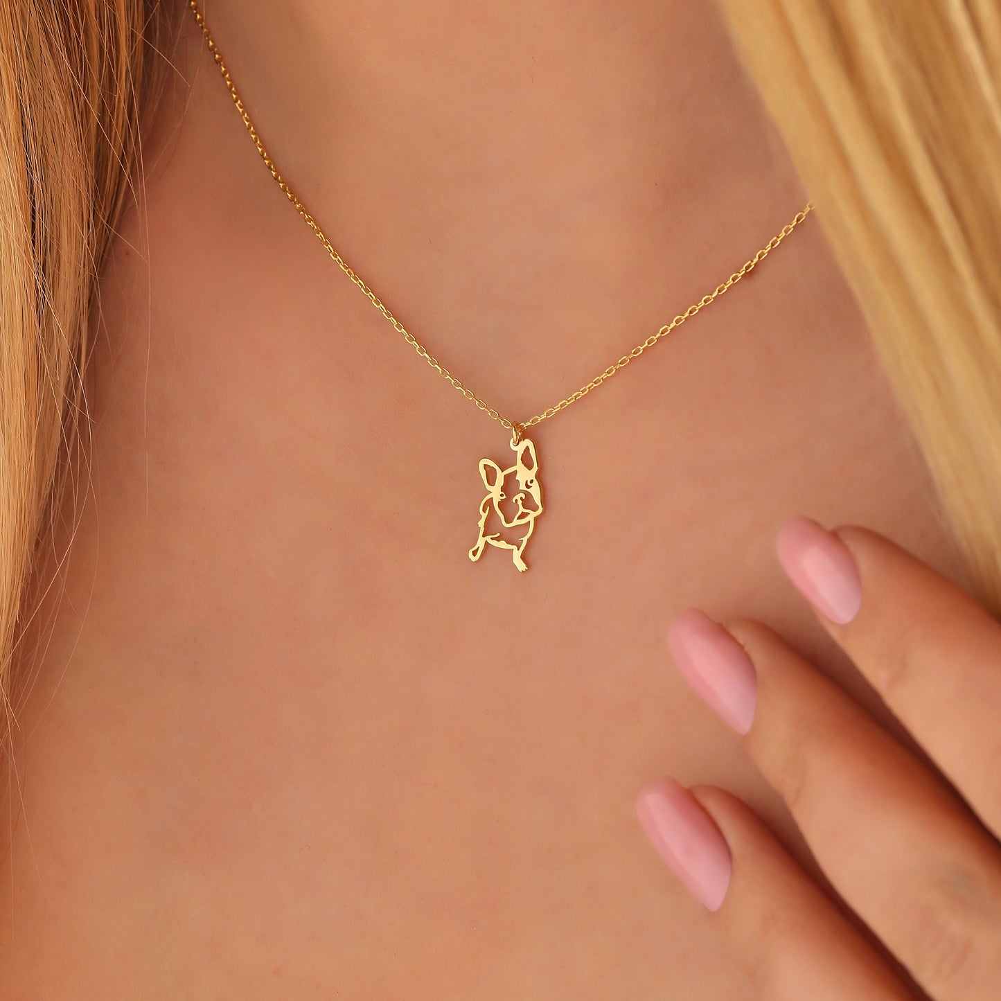 Sterling Silver or Solid Gold Dog Necklace: Minimalist Pet Memorial Pendant