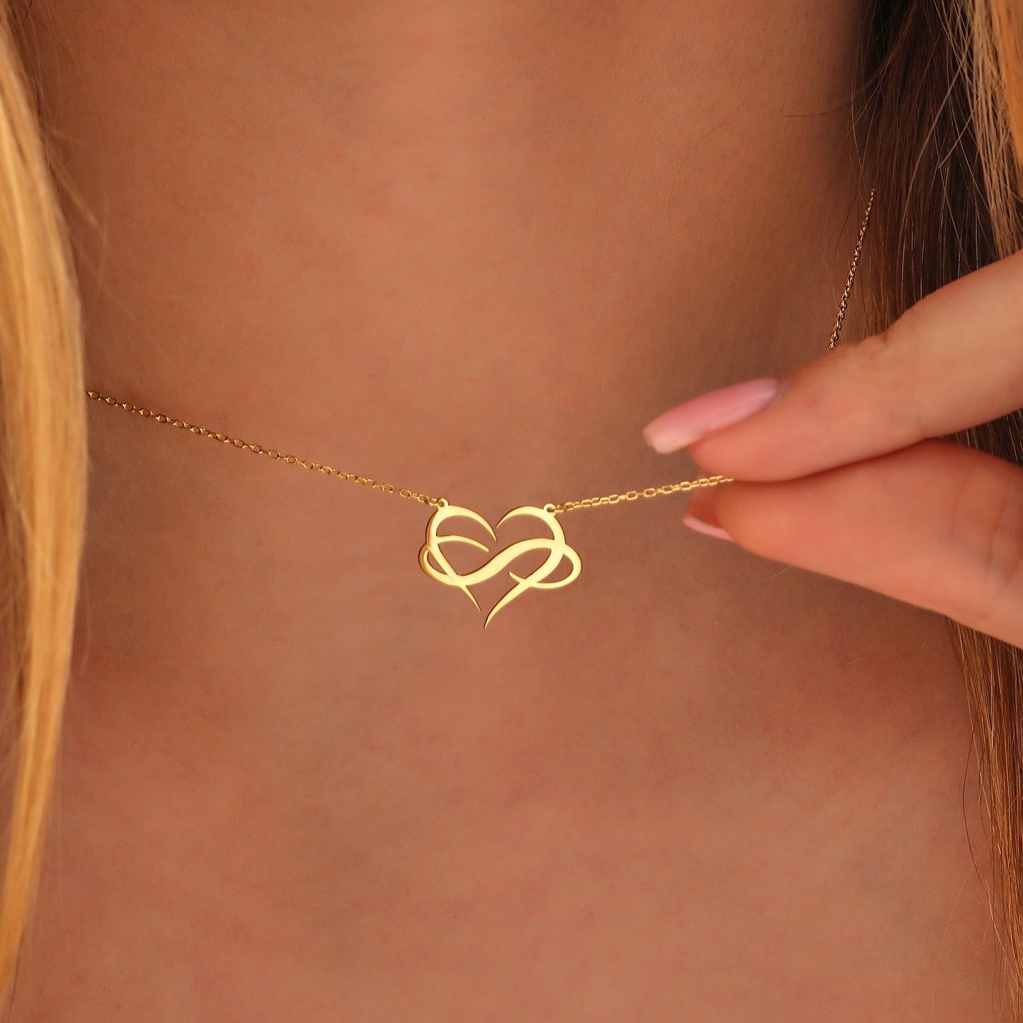 Dainty Infinity Heart Necklace: 14K Solid Gold or 925 Sterling Silver (Yellow - Rose - White)