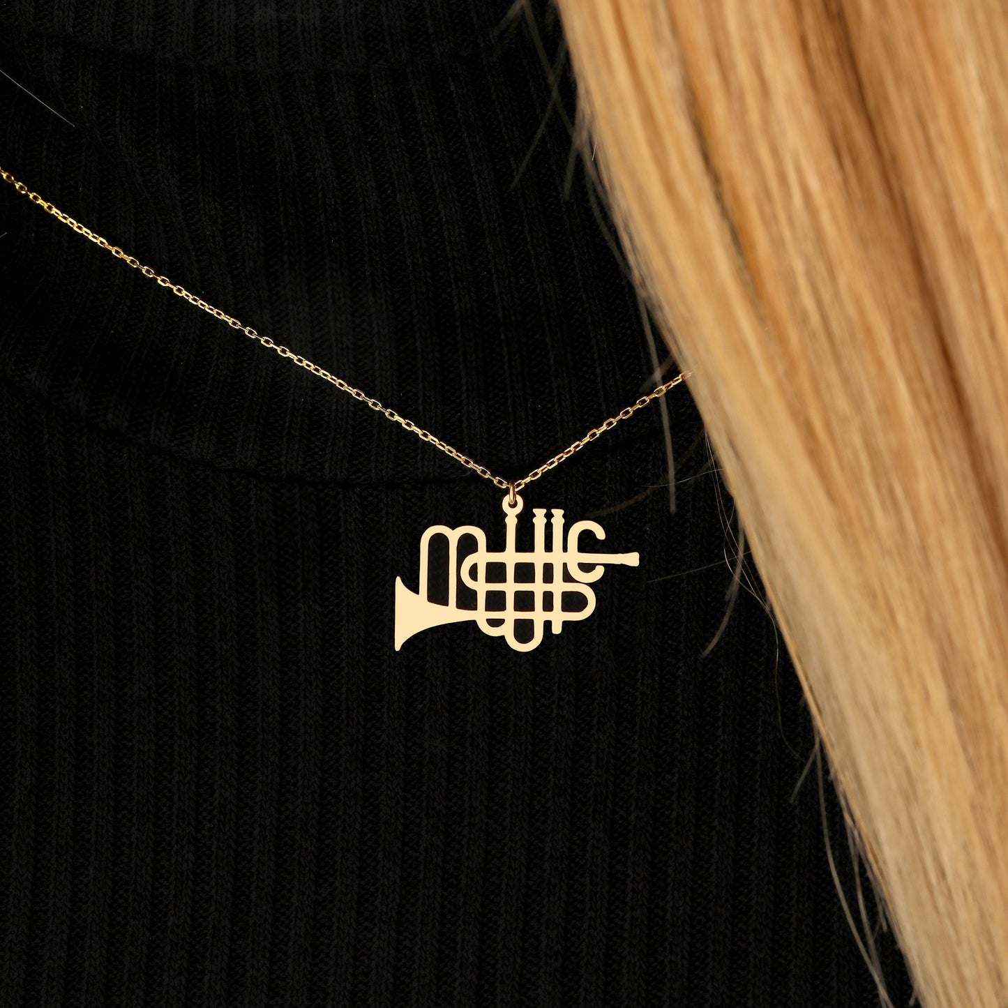 Dainty Trumpet Necklace: Sterling Silver or Solid Gold Musical Jewelry