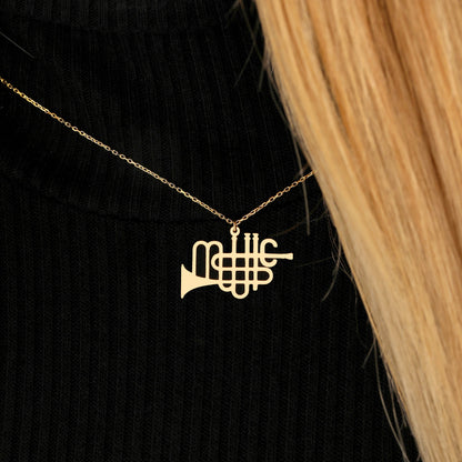 Dainty Trumpet Necklace: Sterling Silver or Solid Gold Musical Jewelry