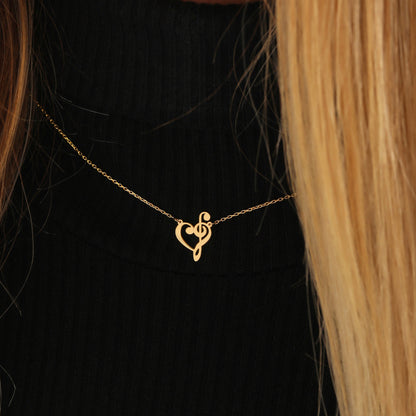 Dainty Heart Treble Clef Necklace: 14K Solid or Sterling Silver Gold Music Jewelry