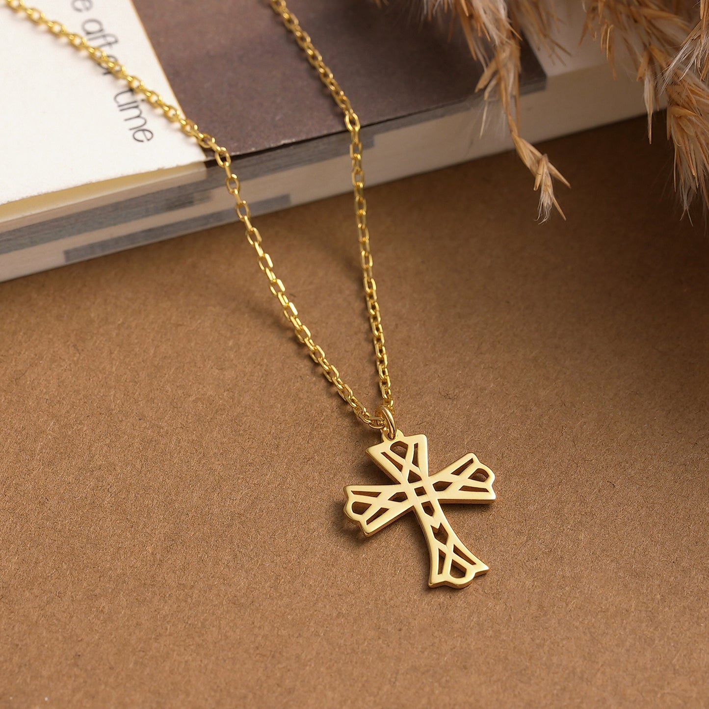 Dainty Cross Necklace: Sterling Silver or 14K Gold Pendant