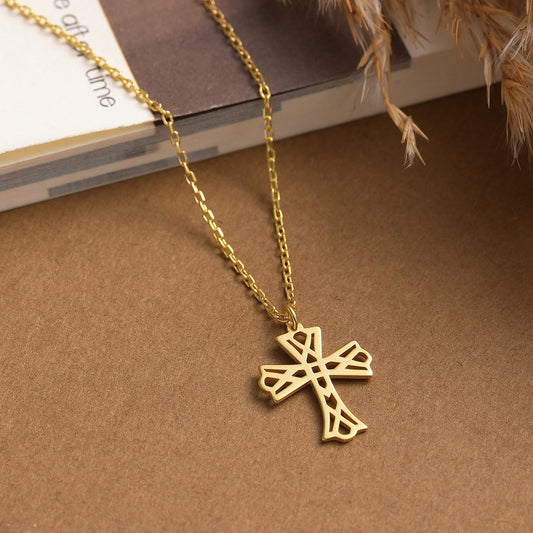 Dainty Cross Necklace: Brass with Gold or Silver Finish Pendant