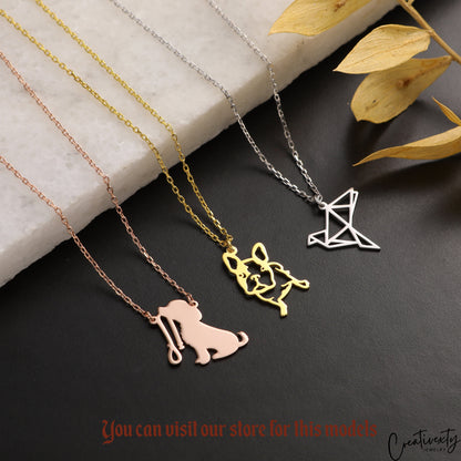 Sterling Silver or Solid Gold Dog Necklace: Minimalist Pet Memorial Pendant