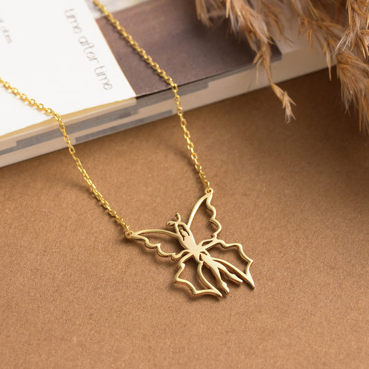 Gold or Silver Fairy Necklace, Minimalist Fairy Jewelry, Dainty Butterfly Pendant, Christmas Gift, Handmade Gift for Her, Dancer Gift