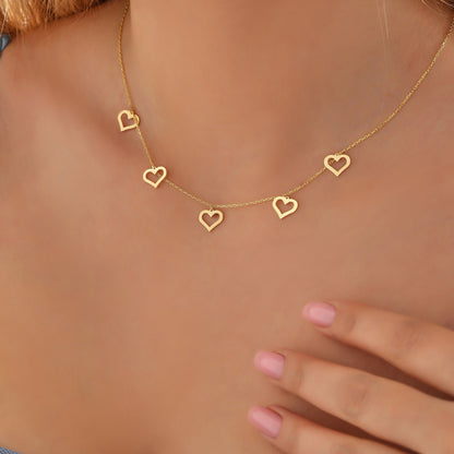 Five Hearts Necklace: Sterling Silver or Gold Charm Pendant