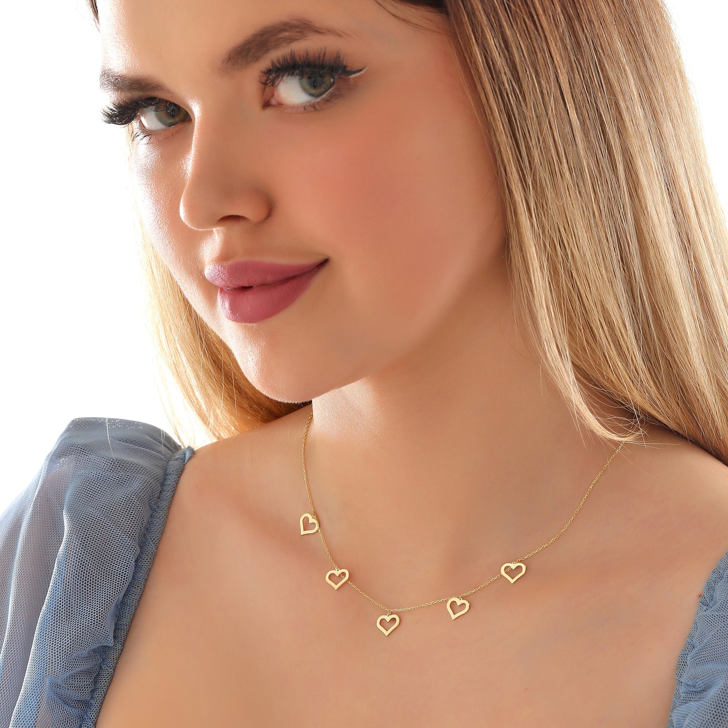 Five Hearts Necklace: Sterling Silver or Gold Charm Pendant