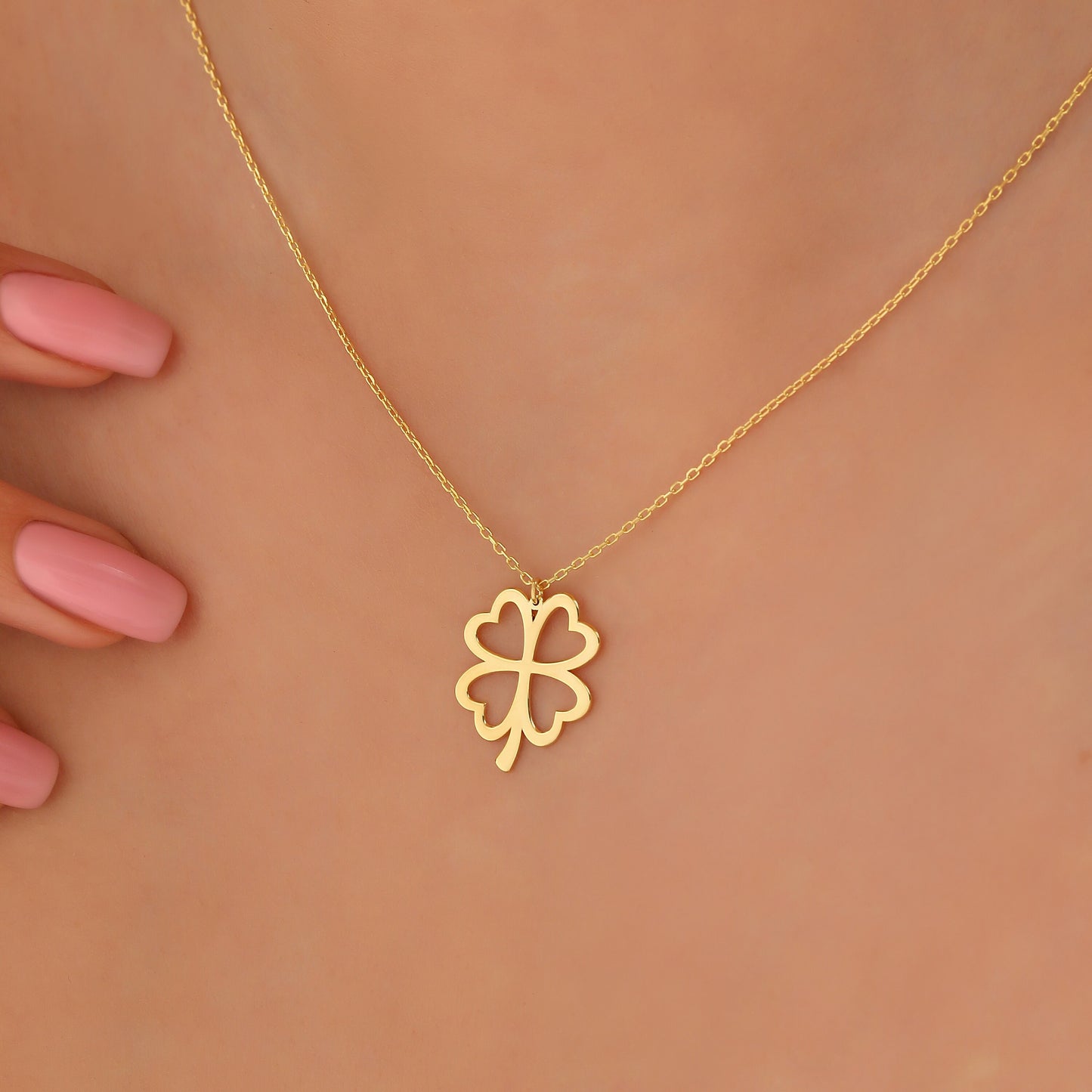 Dainty Four Leaf Clover Necklace: Sterling Silver Lucky Charm Pendant