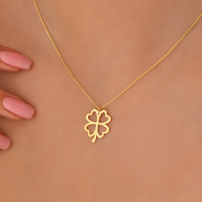 Dainty Four Leaf Clover Necklace: Sterling Silver Lucky Charm Pendant