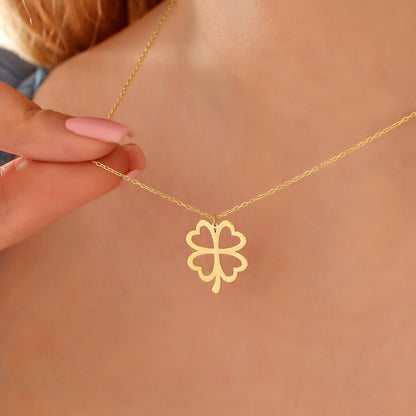 Dainty Four Leaf Clover Necklace: Sterling Silver Lucky Charm Pendant
