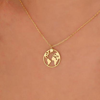 Minimalist World Map Necklace: Sterling Silver Globe Pendant, Handmade Travel Jewelry