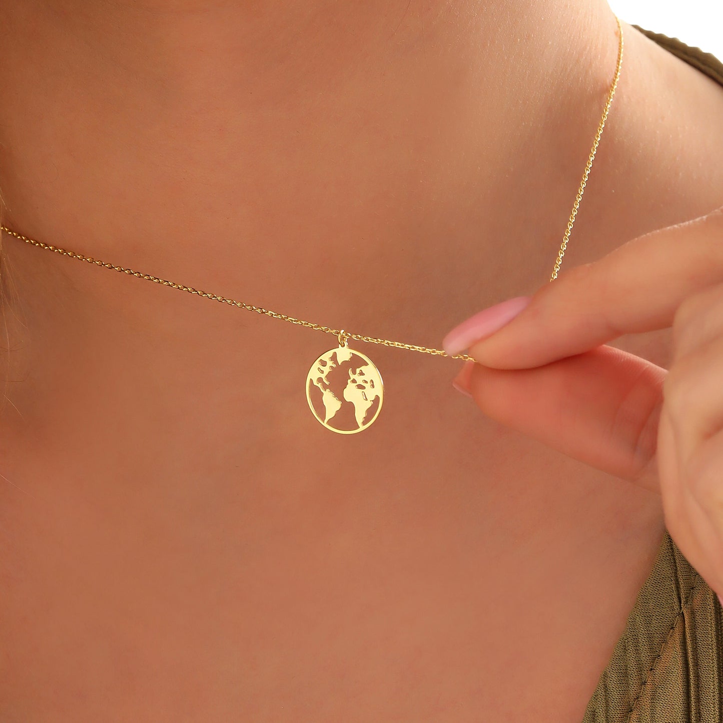 Minimalist World Map Necklace: Sterling Silver Globe Pendant, Handmade Travel Jewelry