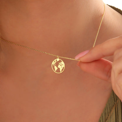 Minimalist World Map Necklace: Sterling Silver Globe Pendant, Handmade Travel Jewelry