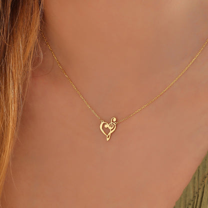 Dainty Heart Treble Clef Necklace: 14K Solid or Sterling Silver Gold Music Jewelry