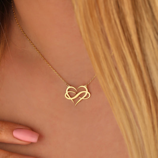 Infinity Heart Necklace: Brass with Gold or Silver Finish Love Pendant