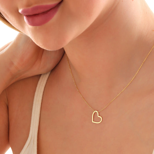 Sterling Silver Heart Necklace: Dainty Charm Pendant, Gold or Silver