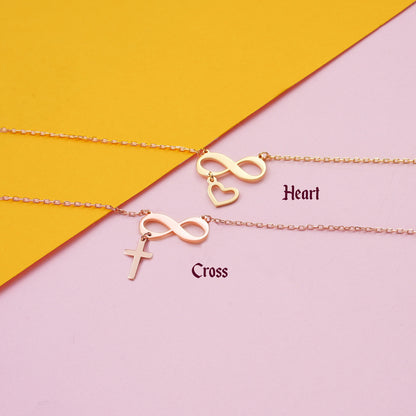 Personalized Infinity Necklace: Sterling Silver Heart or Cross Charm