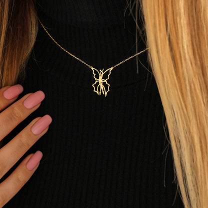 Gold or Silver Fairy Necklace, Minimalist Fairy Jewelry, Dainty Butterfly Pendant, Christmas Gift, Handmade Gift for Her, Dancer Gift
