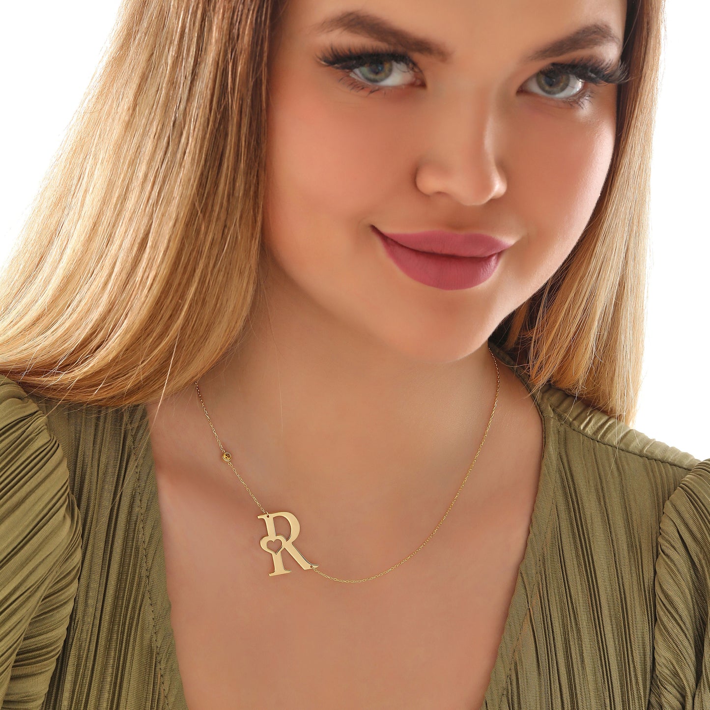 Personalized Birthstone Initial Necklace: 14K Solid Gold Monogram
