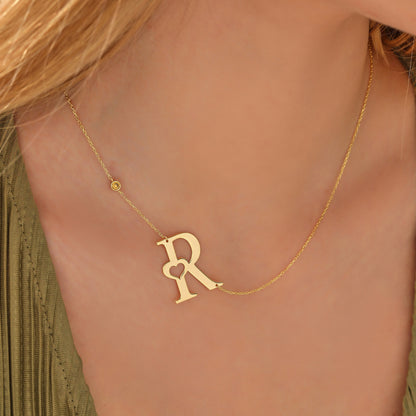 Personalized Birthstone Initial Necklace: 14K Solid Gold Monogram