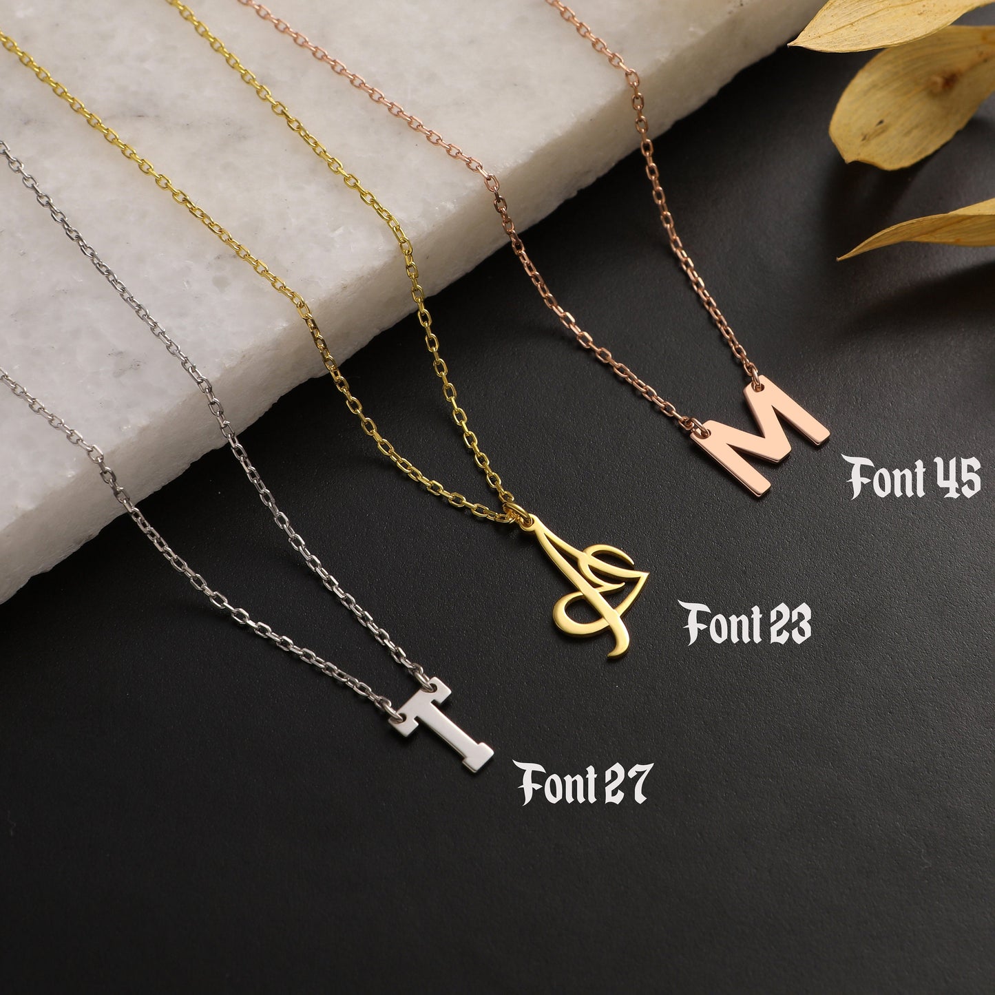 Personalized Initial Necklace: 925 Sterling Silver or 14K Gold Letter Pendant