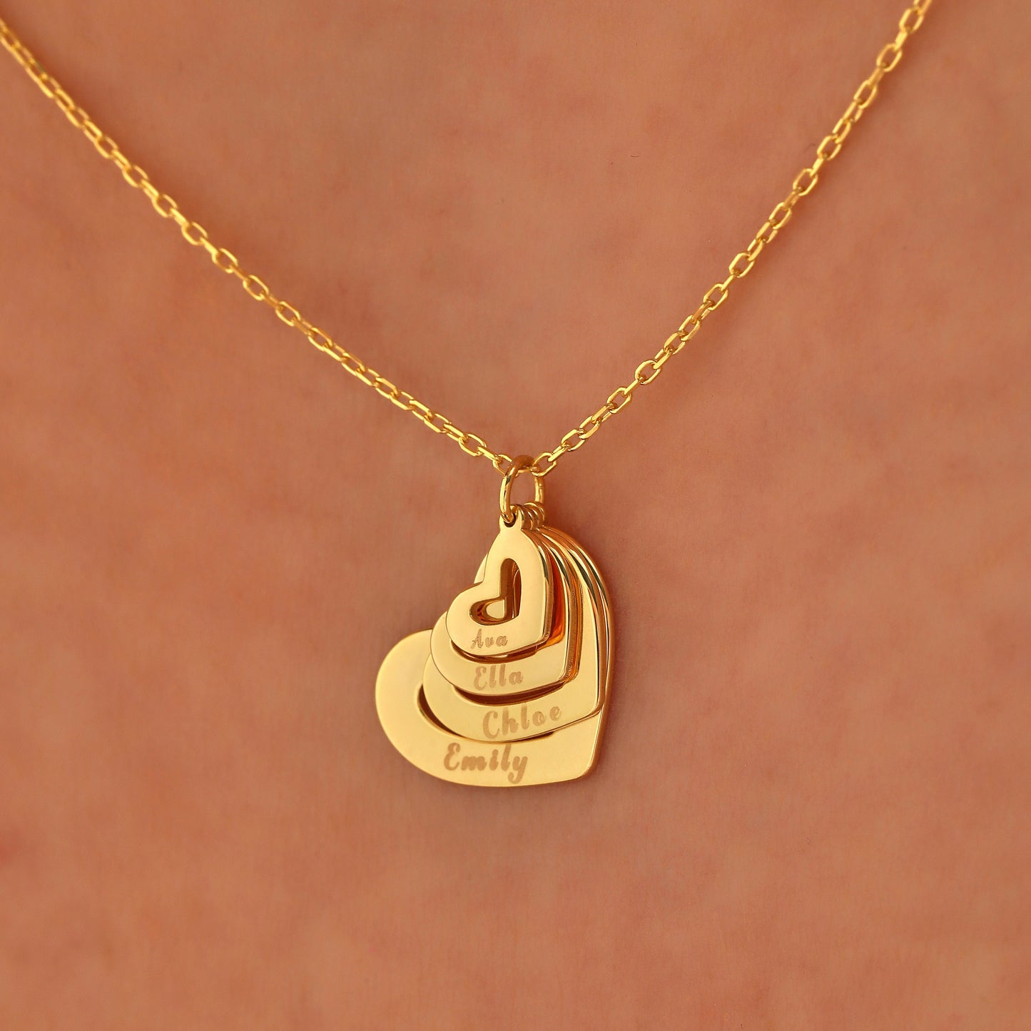 Personalized Family Heart Necklace: Sterling Silver or 14K Gold Custom Name Pendant